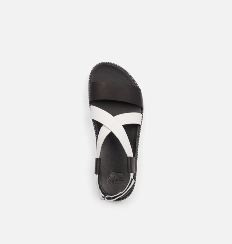 Womens Sandals Black/White - Sorel Roaming™ Criss Cross Flat - 238-DWFCBI